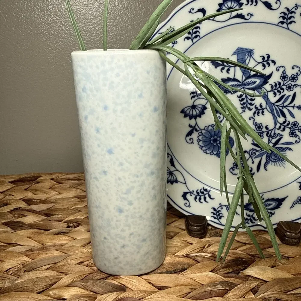 Vintage FTD Especially For You Japan Blue Speckled Bud Vase 6.25” Porcelain